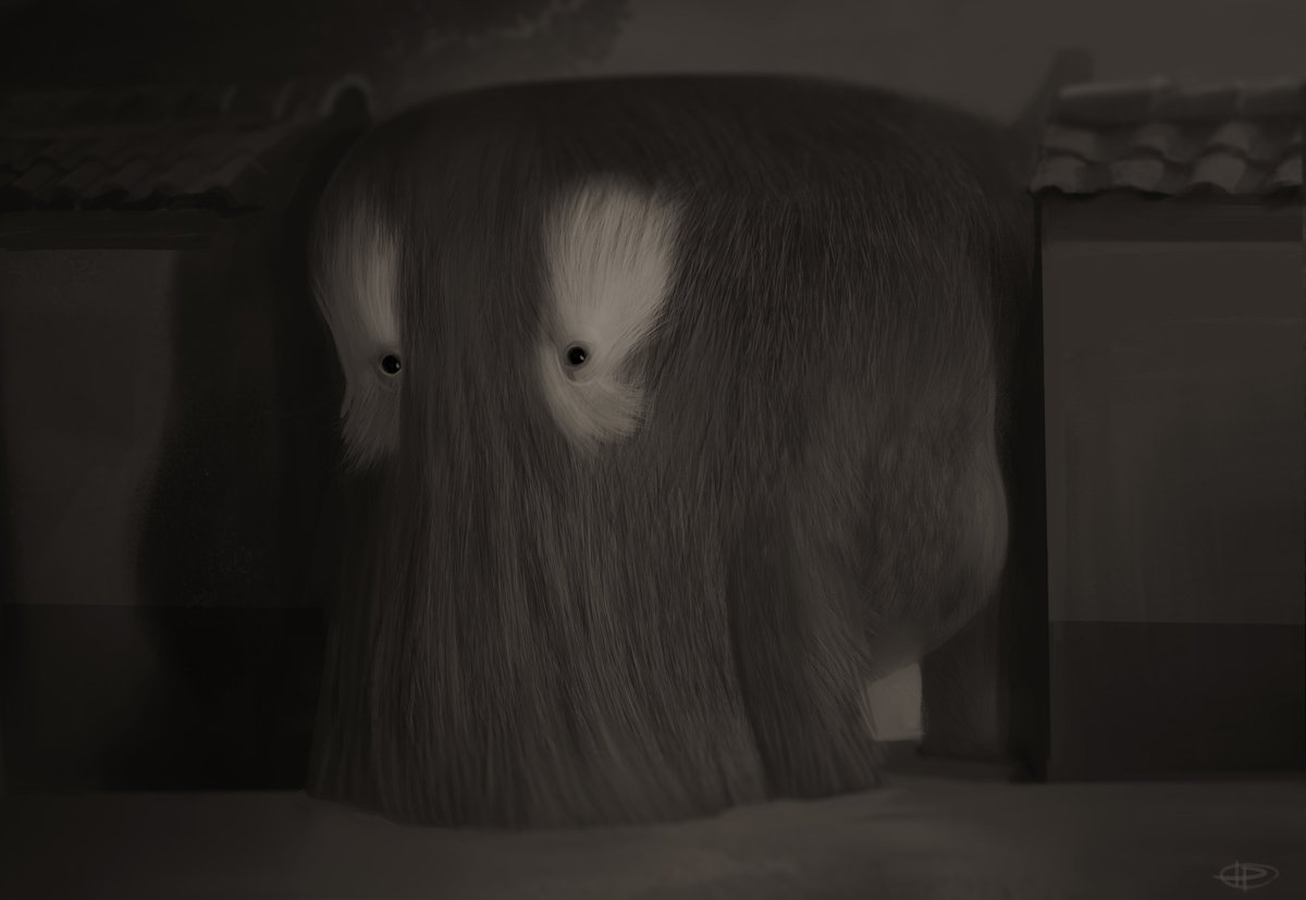 dinodanicus's tweet photo. A #keukegen is a #Japanese #spirit made from dust, dirt, and hair.  They are normally the size of a dog and live in dirty houses, But this particularly large individual has come from a very unkept home. #folklore https://t.co/W3ZdparFJa
