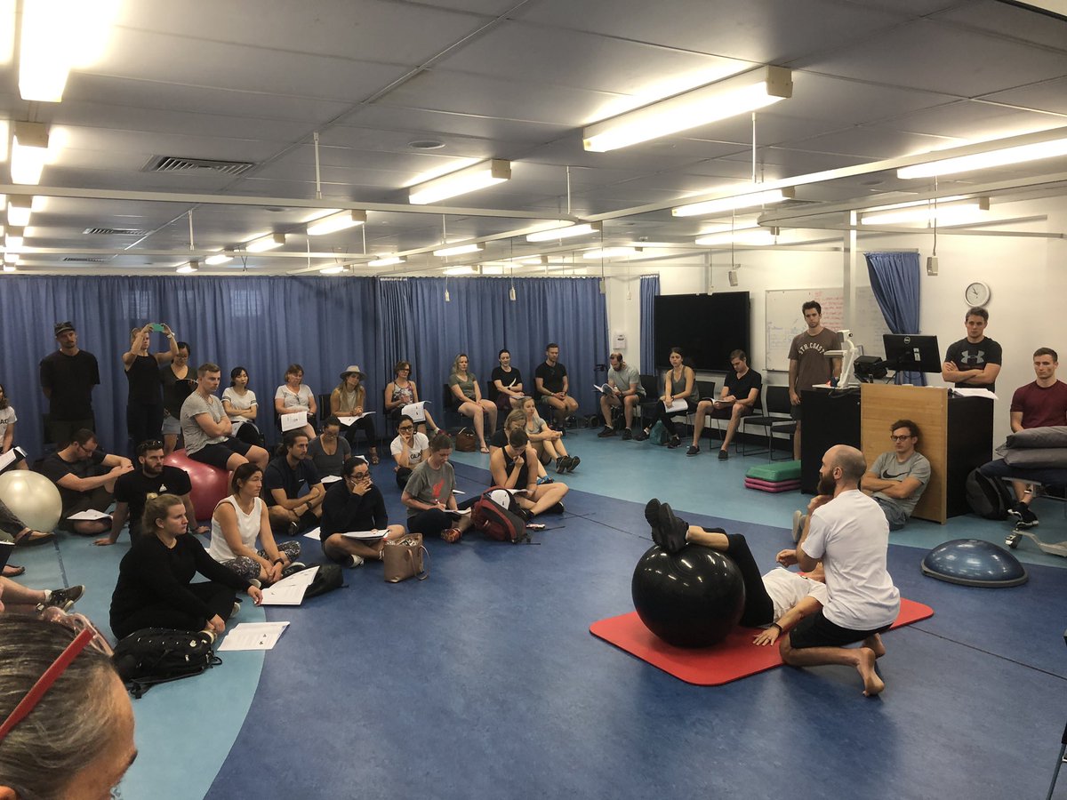 Matt_Francis15's tweet photo. @LiamRobMac demonstrating the #GLADAustralia exercises for knee or hip #Osteoarthritis to #Physiotherapists at the third #UQ course https://t.co/kg9lJ2tXsu