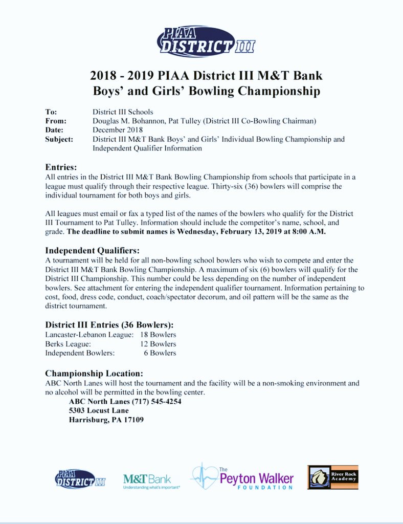AdComets's tweet photo. 🚨 Bowling - PIAA District III Bowling Championship 🏆
Good Luck Comets that will be repping PM @ ABC North Lanes in Harrisburg...Mark Smith, Gavin Davidson, &amp; Katelyn Welsh! 🌠🎳 @pennmanor @piaadistrict3 @bowling_pm https://t.co/RCrmsND6qS