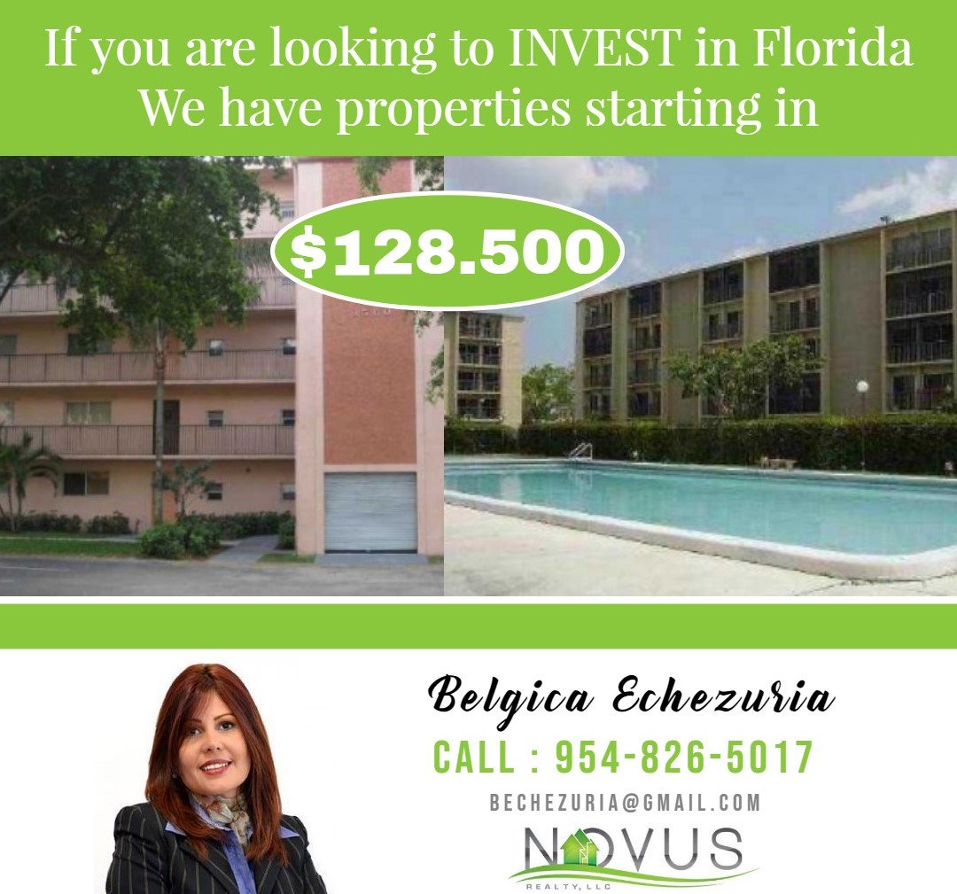 We are offering properties of different prices ... starting in $128,500... Contact Me for more information
.
#InvestInFlorida #FloridaRealtor #ForSale #ForRent #FirtsBuyers #Investors #Broward #Miami #WestPalmBeach