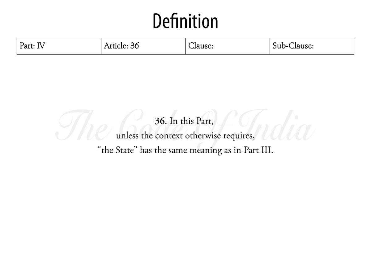 Definition of 'the State' #Article36 #Definition #State #Article12 #Part4 #DirectivePrinciplesOfStatePolicy #DPSP #DirectivePrinciples #India #TheConstitutionOfIndia #TheCodeOfIndia