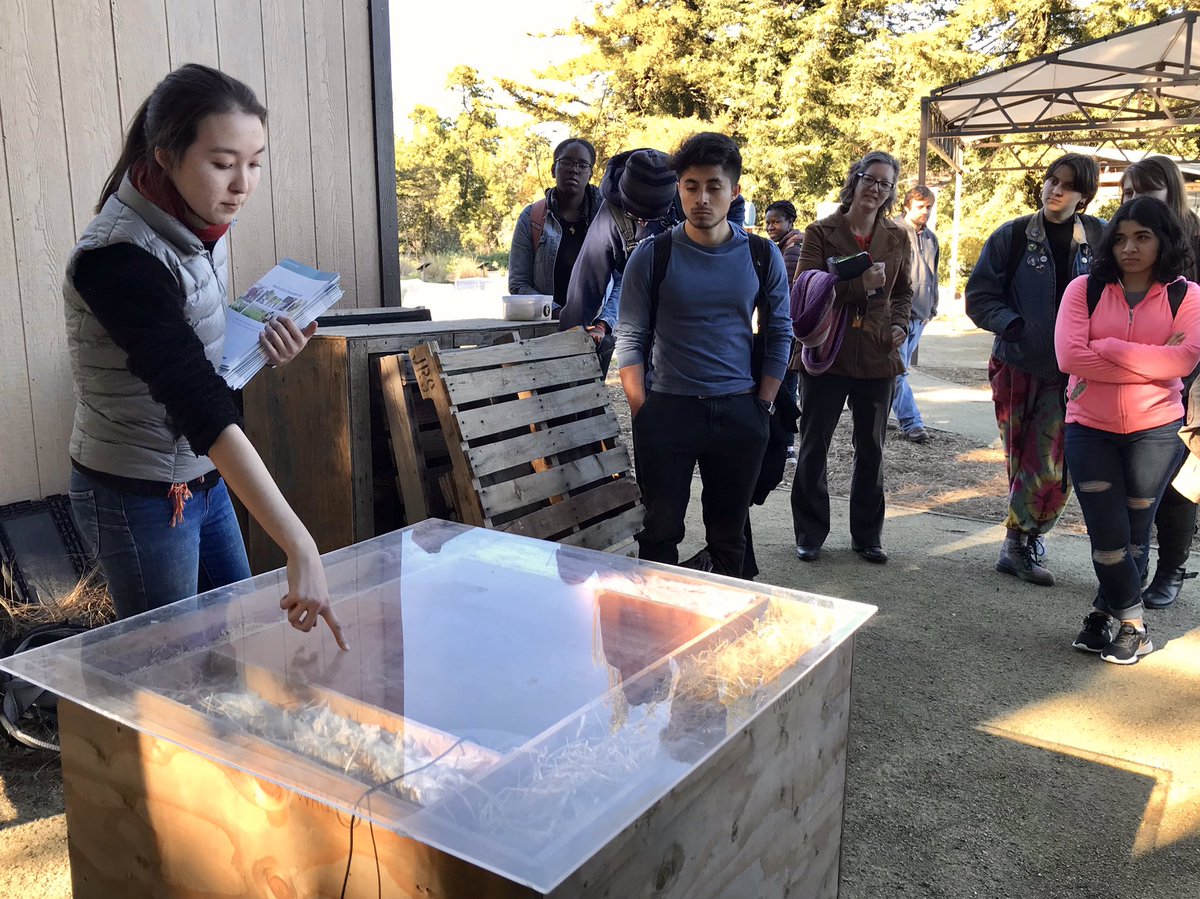 HortInnovLab's tweet image. Junior Michelle Boutell leading groups of UC Davis students studying international agricultural development through the Horticulture Innovation Lab&apos;s demonstration center today - talking about low-cost cooling innovations, the chimney solar dryer, DryCard &amp;amp; D-Lab #UCDavisGlobal