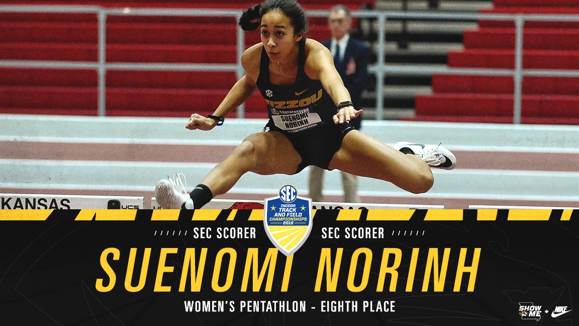 MizzouTFXC's tweet photo. #SECTF | Women's Pentathlon

Suenomi Norinh scores 1️⃣ point for #Mizzou with a 8th place finish!

She scores 3,716 points, the #️⃣9️⃣ mark in program history.

#MIZ #TigerTough 🐯 https://t.co/su6LMUh8zs
