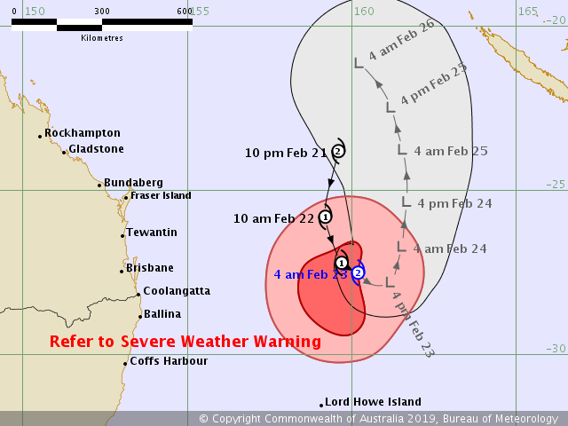 DesleyDixon's tweet photo. After a couple of VERY windy days in Hervey Bay looks like Cyclone Oma is heading out to sea .... that's a relief https://t.co/JXyqhBy0N6