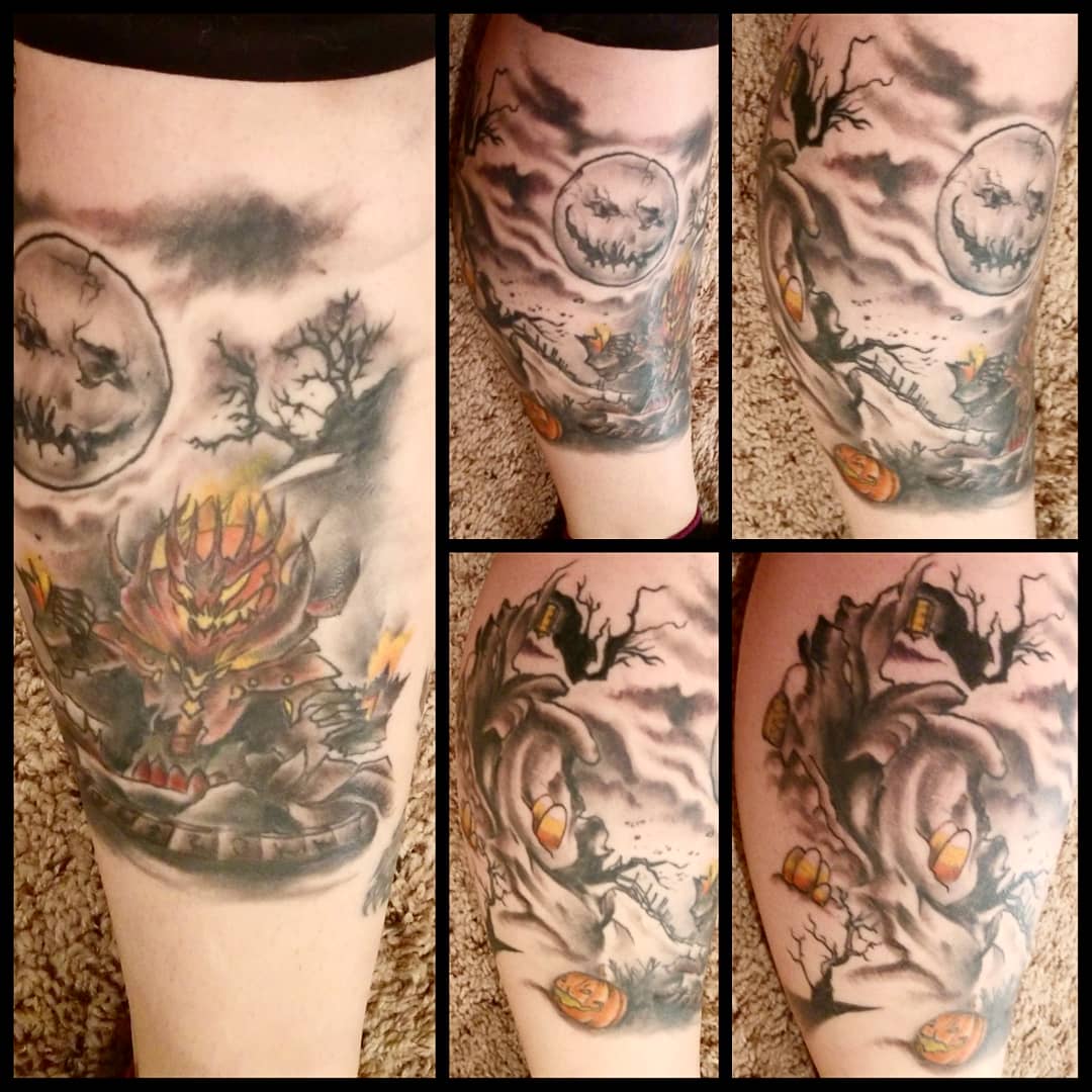 KatMatrix's tweet photo. @ArenaNet my 2 dragon I've had done since 2012, started this mad king sleeve in Nov '17 finally got it finished 👏🙌 might add more to fill that blank space I have 😉 any thoughts? https://t.co/jMpVyWoWWQ