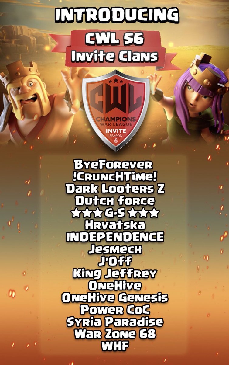 Proudly announcing that we are in <a href="/champwarleague/">Champions War League</a> INVITE S6! 🔥🔥
Good luck to all participants 🍀