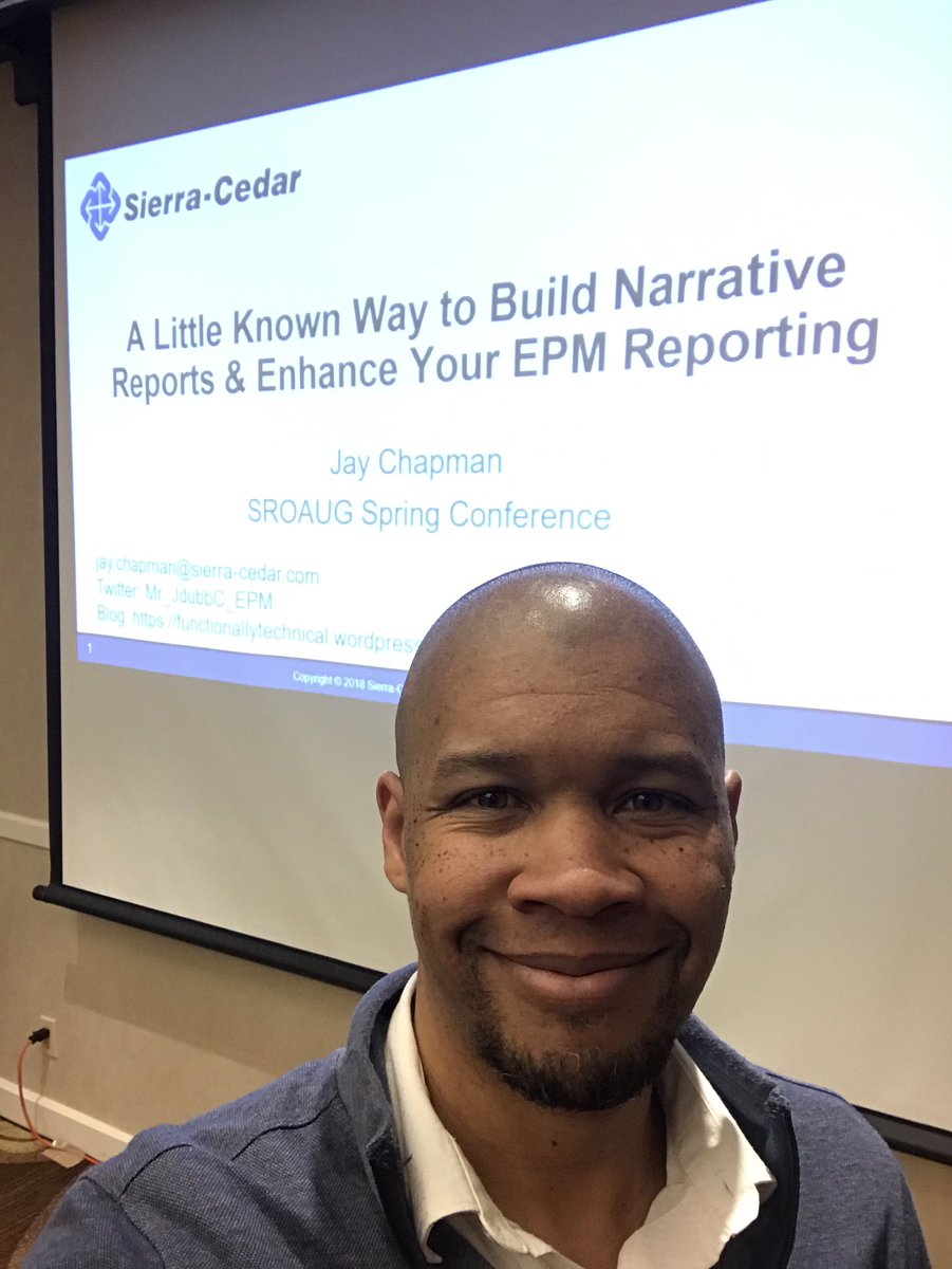 Mr_JdubbC_EPM's tweet photo. Thanks @sroaug for allowing me to present on #EPRCS. For those in attendance, feel free to reach out to me if you have any questions. @SierraCedar #SROAUG @OracleEPMCloud https://t.co/MHoBAEtt57