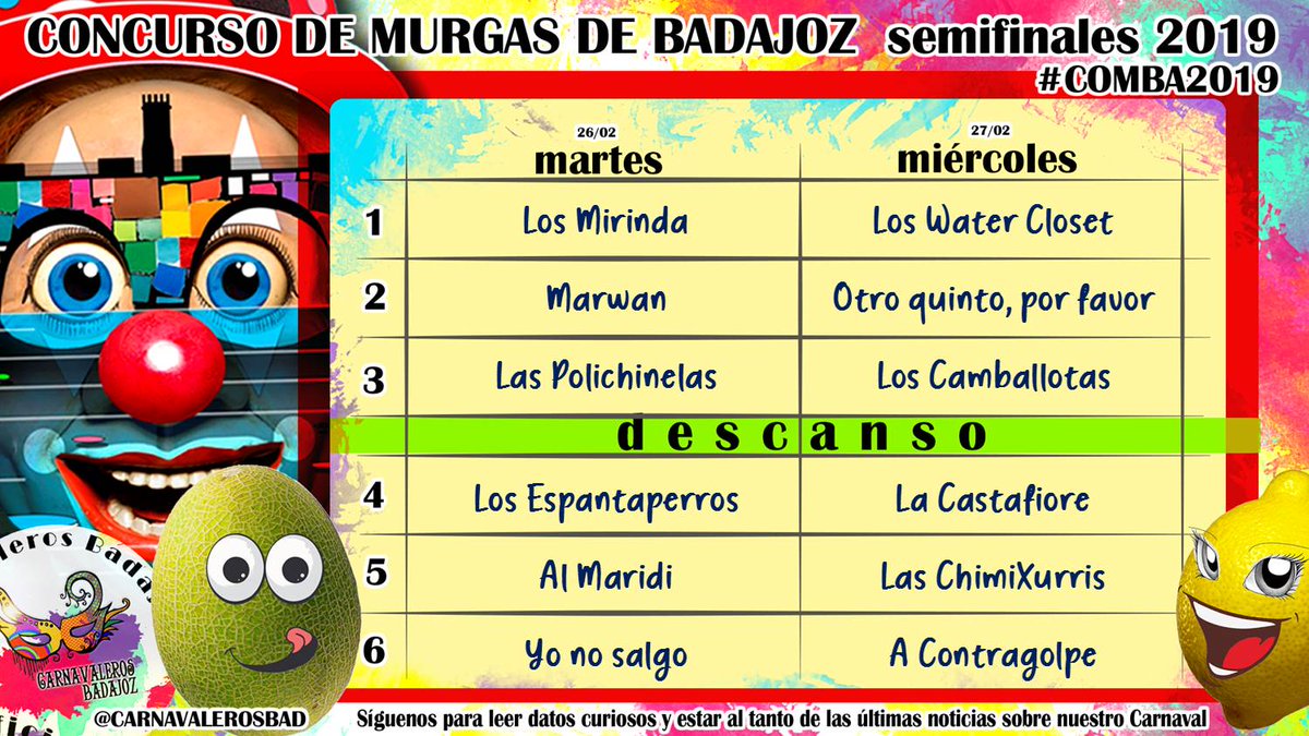Ya tenemos los 12 semifinalistas del #COMBA2019 y este es el orden de actuación, ¿qué os parece?