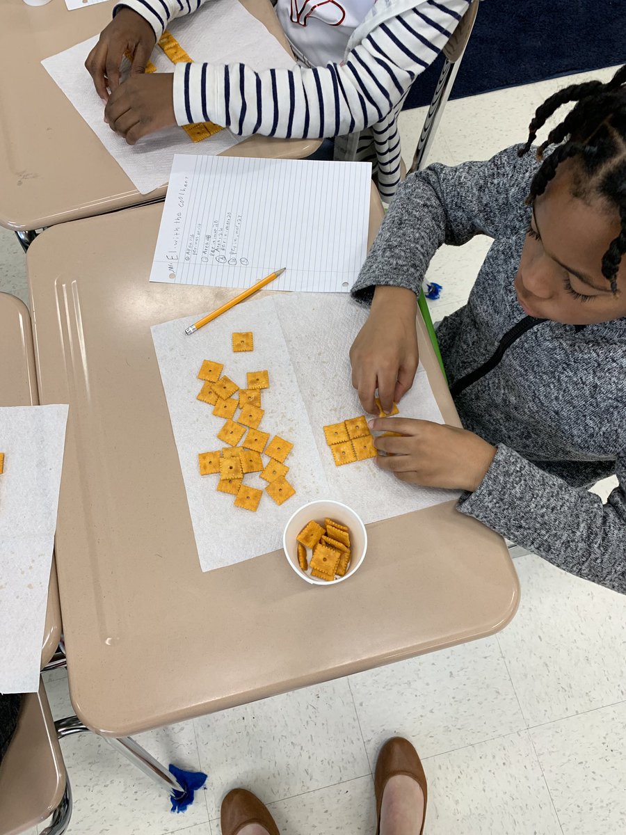 mrsfoleysclass's tweet photo. The area of a cheese it is 1 sq inch. We are still guessing the perimeter because they tasted too good to measure! #perimeter #area #weareDPS https://t.co/Ztj4vPCCVB