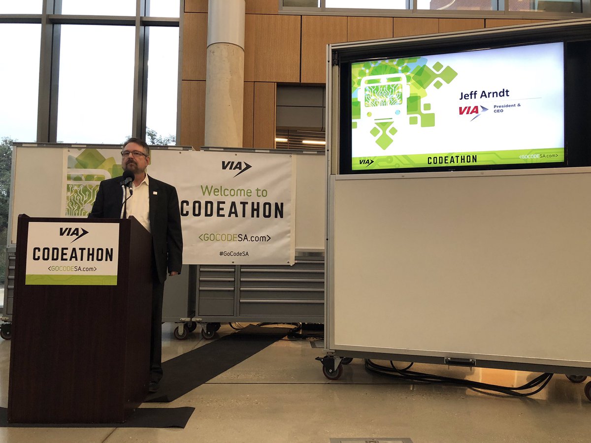 SA2020's tweet photo. Helped kick off VIA’s 3rd Annual Codeathon! Students and techies coming together to create innovative solutions to public transit. 🙌🏼 #dothething #gocodeSA https://t.co/YEcOdbhoz3
