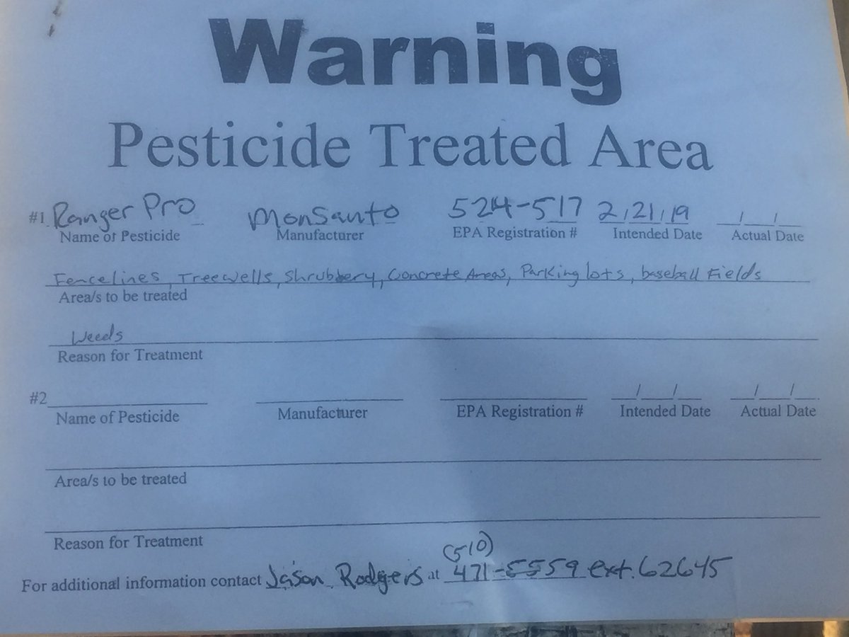 MelanieWoodrow's tweet photo. Stories colliding. I’m at James Logan HS where a stabbing occurred. There’s a sign here warning about Ranger Pro usage (weed killer). Meantime a federal Monsanto trial begins Monday.. #RangerPro https://t.co/PVnWeRDi8K