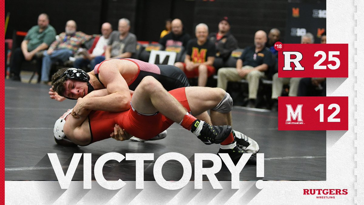 RUWrestling's tweet photo. VICTORY! No. 18 Rutgers secures a winning @bigten record with its 25-12 win over Maryland! 

#RelentlessPursuit | #GoRU https://t.co/yBc4ORXDm4