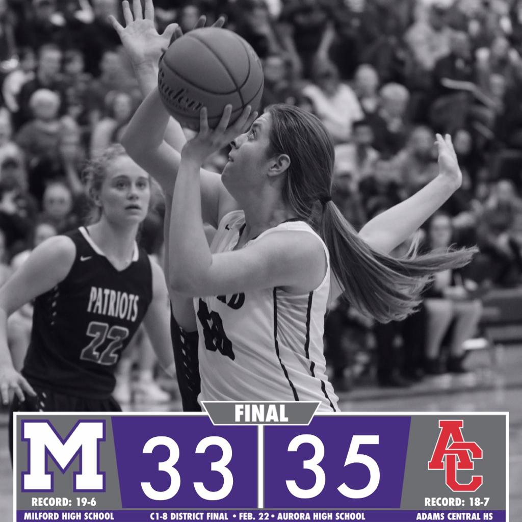 MilfordEagles's tweet photo. The Eagles drop a heartbreaker to Adams Central 35-33 in the C1-8 district final. #Milfordsoar finishes the season at 19-6. Great season ladies! https://t.co/VyfCeT0PQi