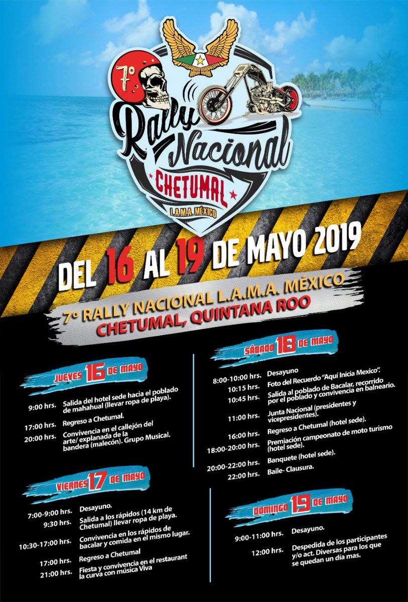 LAMAMxOficial's tweet photo. Estamos ansiosos por presenciar el “7° Rally Nacional L.A.M.A. México” en Chetumal ¿están listos?🏍️😎
#LAMA #LAMAMx #Motos #Moto #Motorcycle #MotoLife #Motorcycles #Mexico #ForeverLAMA #BikerFamily #Ride #7RallyNacionalMexico #RallyNacionalMexico #LAMARallyChetumal #Chetumal https://t.co/Fsf0YhUJL9