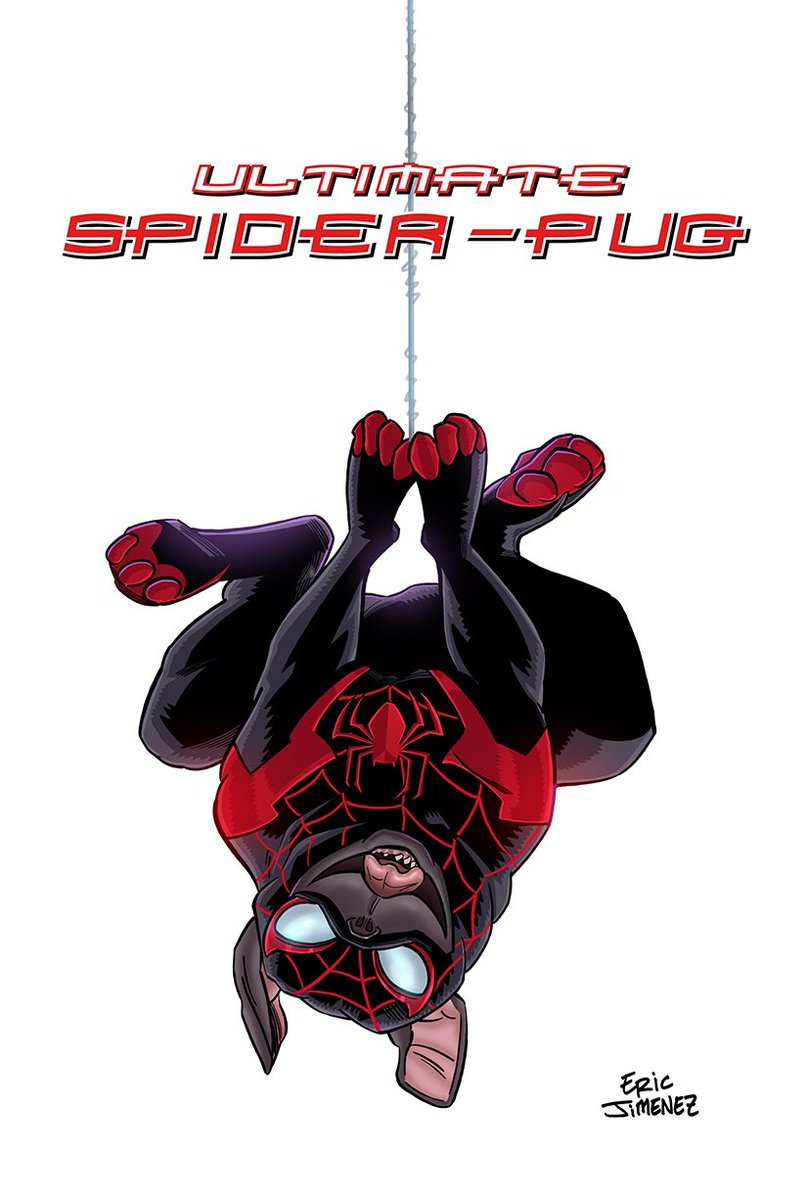 Behold, the Ultimate Spider-Pug! I’ll have pug postcards available for purchase at #C2E2 #artistalley table Q1 in March. PreShow #commissions are open! #pug #spiderpug #spiderman #digitalart #clipstudiopaint #createdonsurface #photoshop #jimenez #milesmorales #spiderverse #marvel