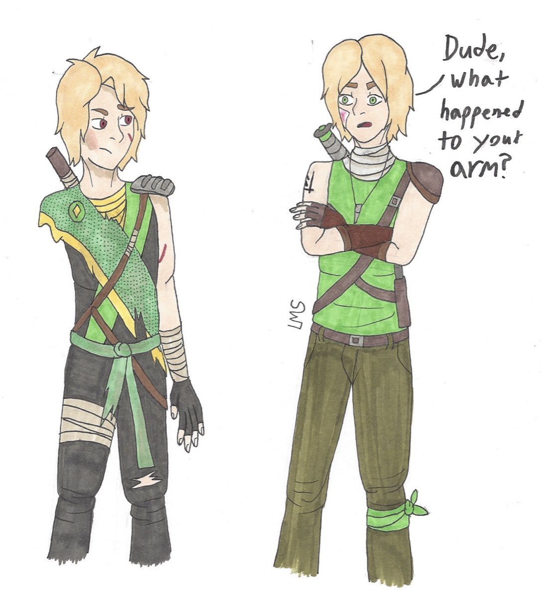So turns out I'm not the only one with an Apocalypse AU. There are actually a couple, but this is the first one I noticed. So I thought it'd be fun to draw the Lloyds side by side!
The one on my right is my version.
The one on the left is by Meeyahmaya (Tumblr) #Ninjago