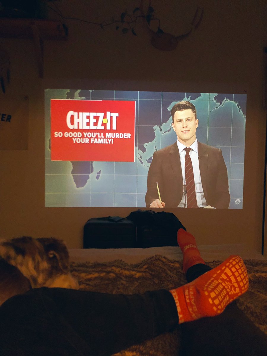 nikkigraziano's tweet photo. i got my skysocks, my pooch, my J. Lo faux fur blankets, projector tv and some whiskey. FRIDAY! #havefunflysafe https://t.co/s3qPEVUOwS