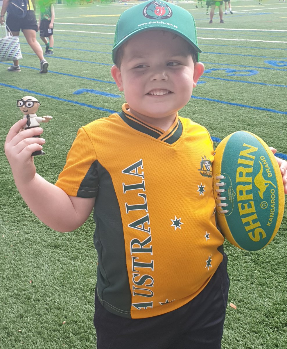 Max was so excited to start his first day of AFL he brought along Mr Stuart to cheer him on. #growinguptoofast