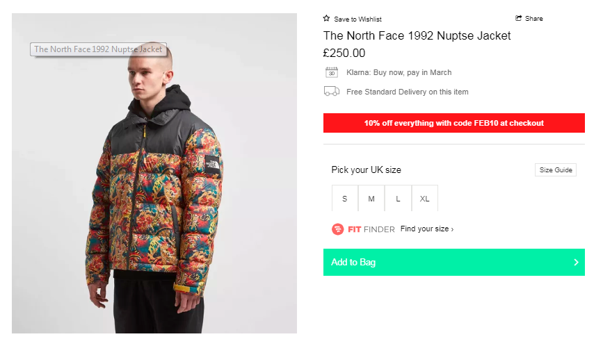 north face sizes uk