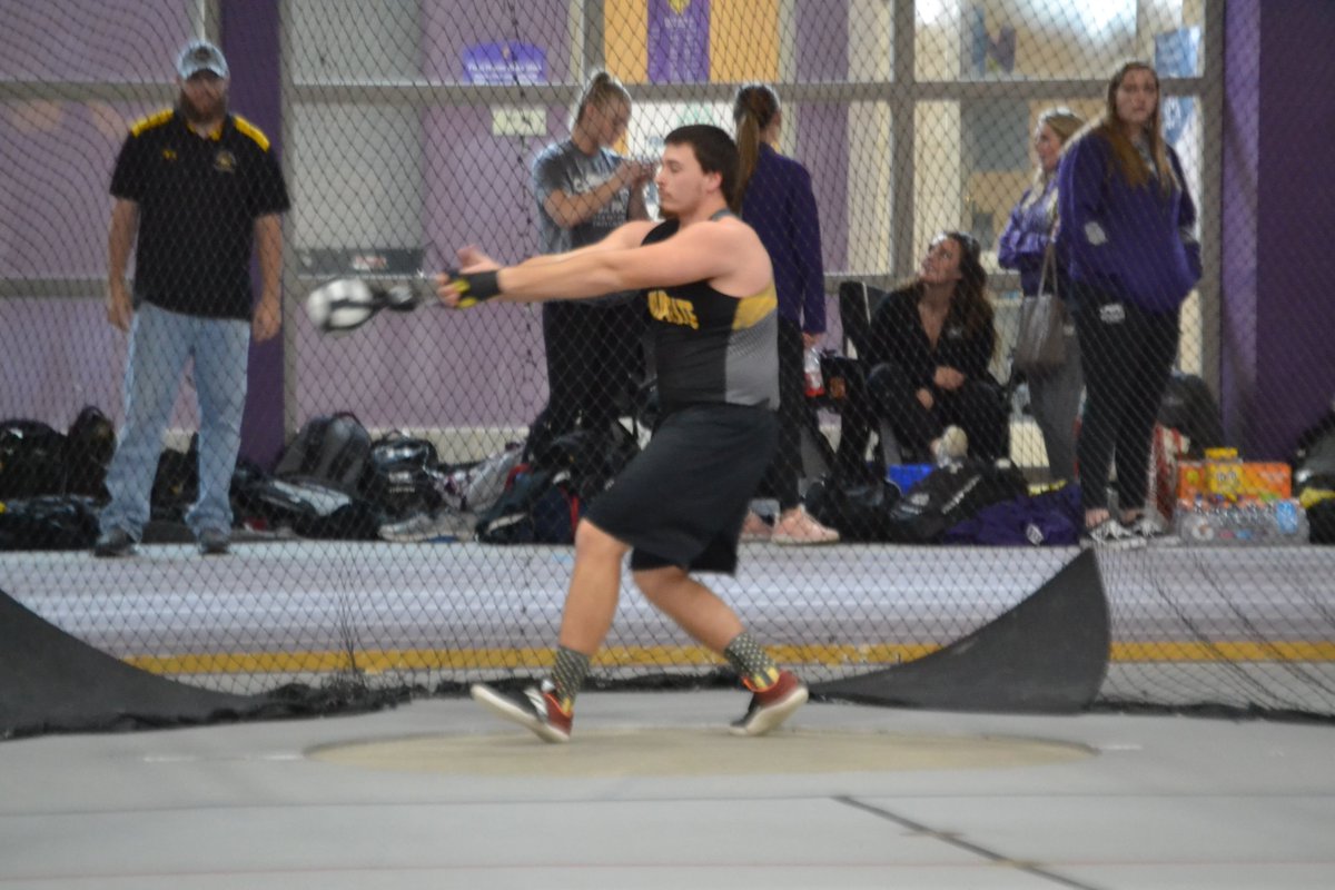 WSCXCTF's tweet photo. Congratulations to @CadeKalkowski1 (20.16m) and @dylan_kaup (19.59m)  and Coach Brett Suckstorf @WSCthrowers for a 1-2 sweep in the Men's Weight Throw at the NSIC Championships.  1st ever 1-2 finish in the event for WSC men's team. @wscwildcats #NSICIDTF https://t.co/tDdv5wnoSt