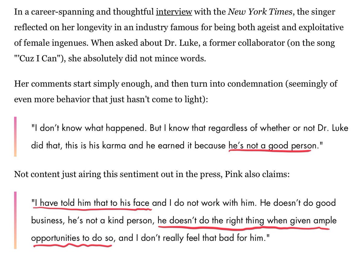 P!nk and Avril Lavigne have now filed sworn affidavits confirming that they cut ties with **. **** due their own unpleasant experiences with him, independent of Kesha’s situation. Remember that P!nk has been vocal about **** being a bad person.