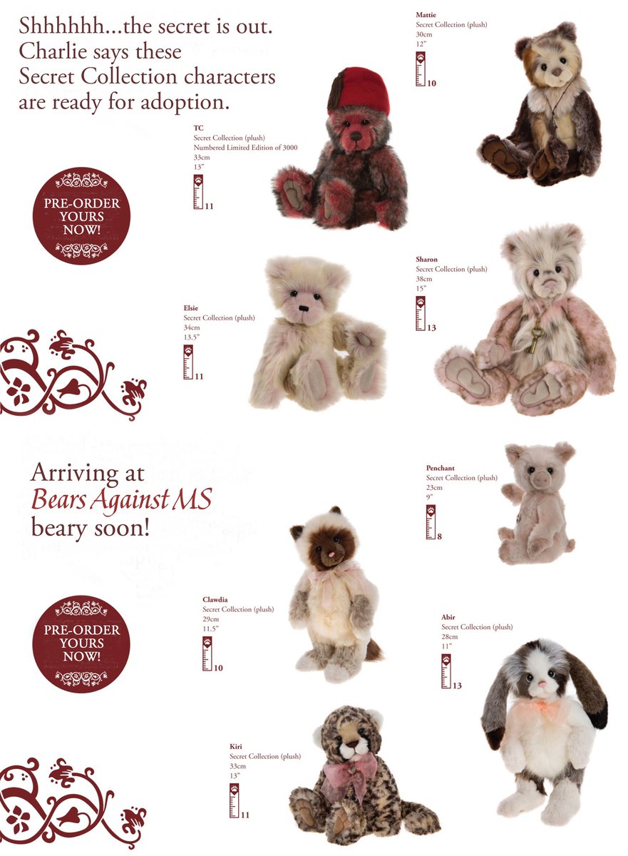 #CharlieBears #SecretCollection characters arriving at #BearsAgainstMS soon. All available for pre-order by emailing orders@bearsagainstms.com