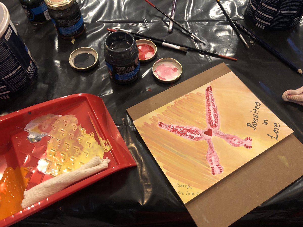 AliHalajian's tweet photo. Paint it @ nite fund raising art event #painting in #Polokwane #MikesKitchen.
Theme #PowerOfLove & #ScienceArtist @myparaart painted beautiful #Diplozoidae #monogenean #FishParasite :couple in permanent love/attachment, fused for life!
#SexyParasites
@ArtsCultureSA #ScienceArt https://t.co/s0UfI1Srjw