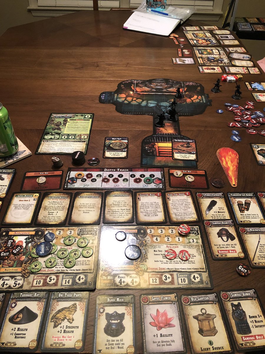 TheRealCyber_X's tweet photo. This how we’re spending our anniversary tonight! Playing some Shadows of Brimestone! #anniversary #shadowsofbrimestone #boardgames #tabletopgames #fuedal #Samurai #latenight #relationshipgoals https://t.co/YJ5V9xARyj