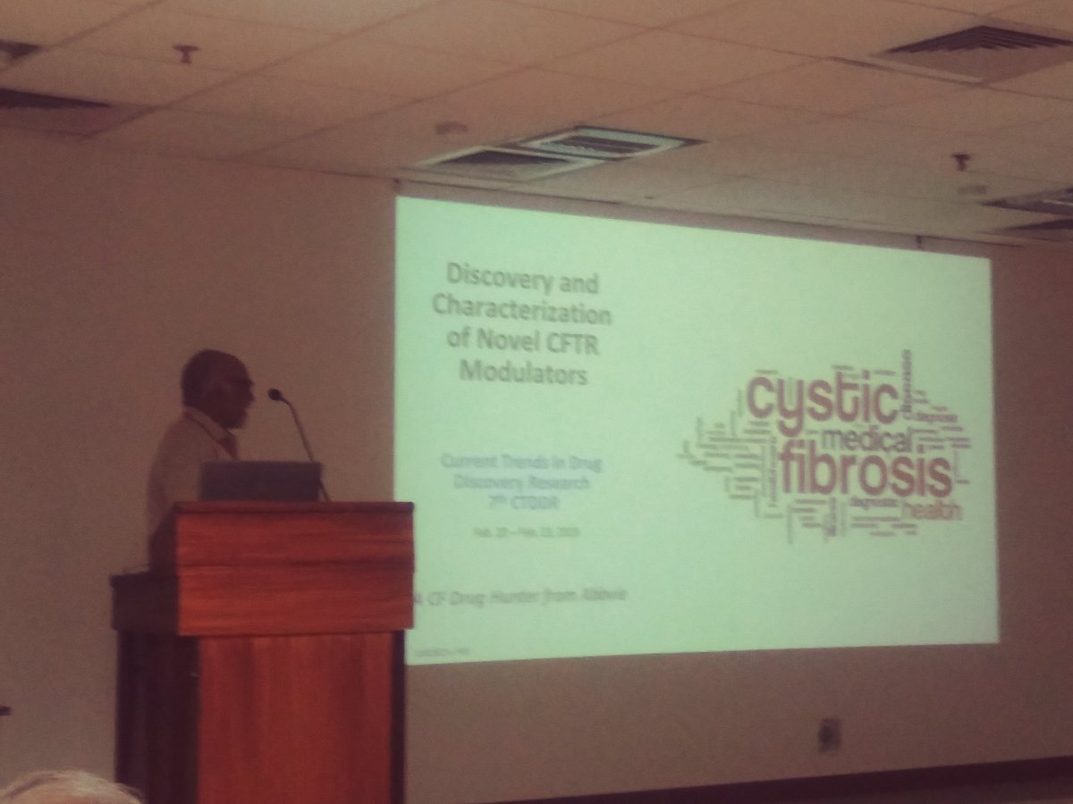 guirlab's tweet photo. Dr. Ashvani Singh from Abb Vie Inc talked yesterday about new treatments for cystic fibrosis by CFTR modulators. #CTDDR2019 @CSIR_CDRI https://t.co/KDR4W2pXNV