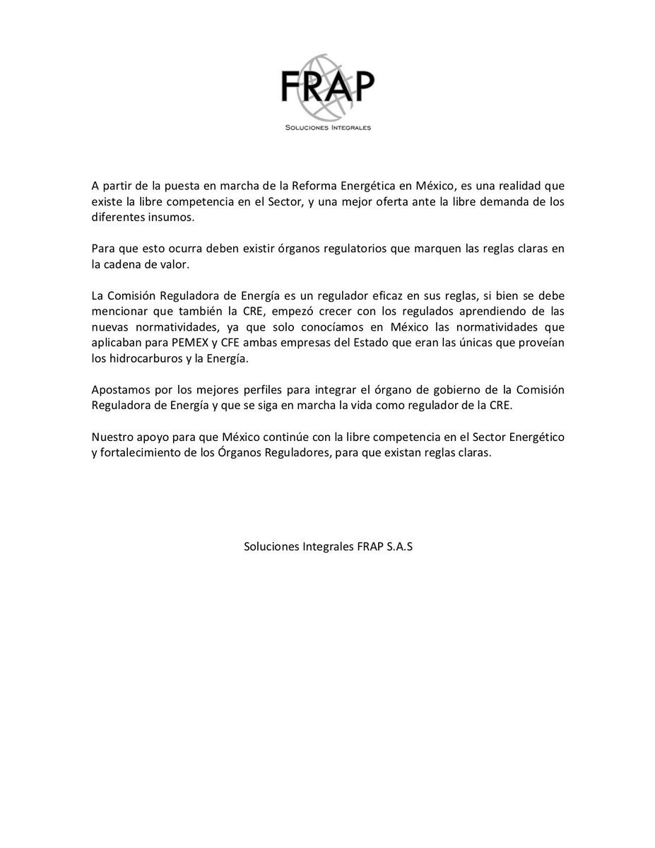 FrapSolucionesI's tweet photo. Organos reguladores para el sector energético 
@CRE_Mexico 
@FloresMxl https://t.co/QCEwnOqZZ6