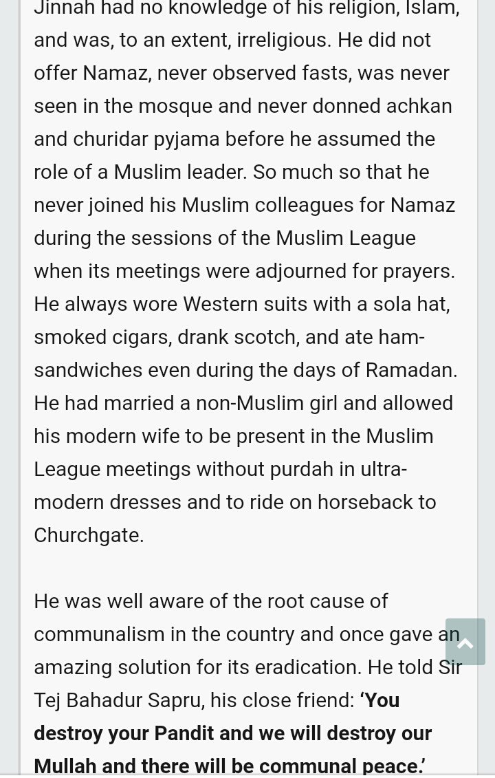 Jinnah claimed himself a Islamic Political Leader not a Religious Leader!Jinnah had no knowledge of his religion, Islam, he didn't know how to perform Namaz.he never joined his Muslim colleagues for Namaz during the sessions of the Muslim League.4/7 #HindustanVsPakistan