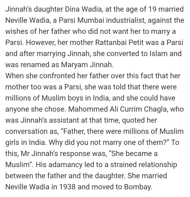 Whe he was 43, he ran away with 18 year daughter of his Parsi friend Dinshaw Petit.But he disowned his daughter Dina because she married a Parsi!5/7 #HindustanVsPakistan