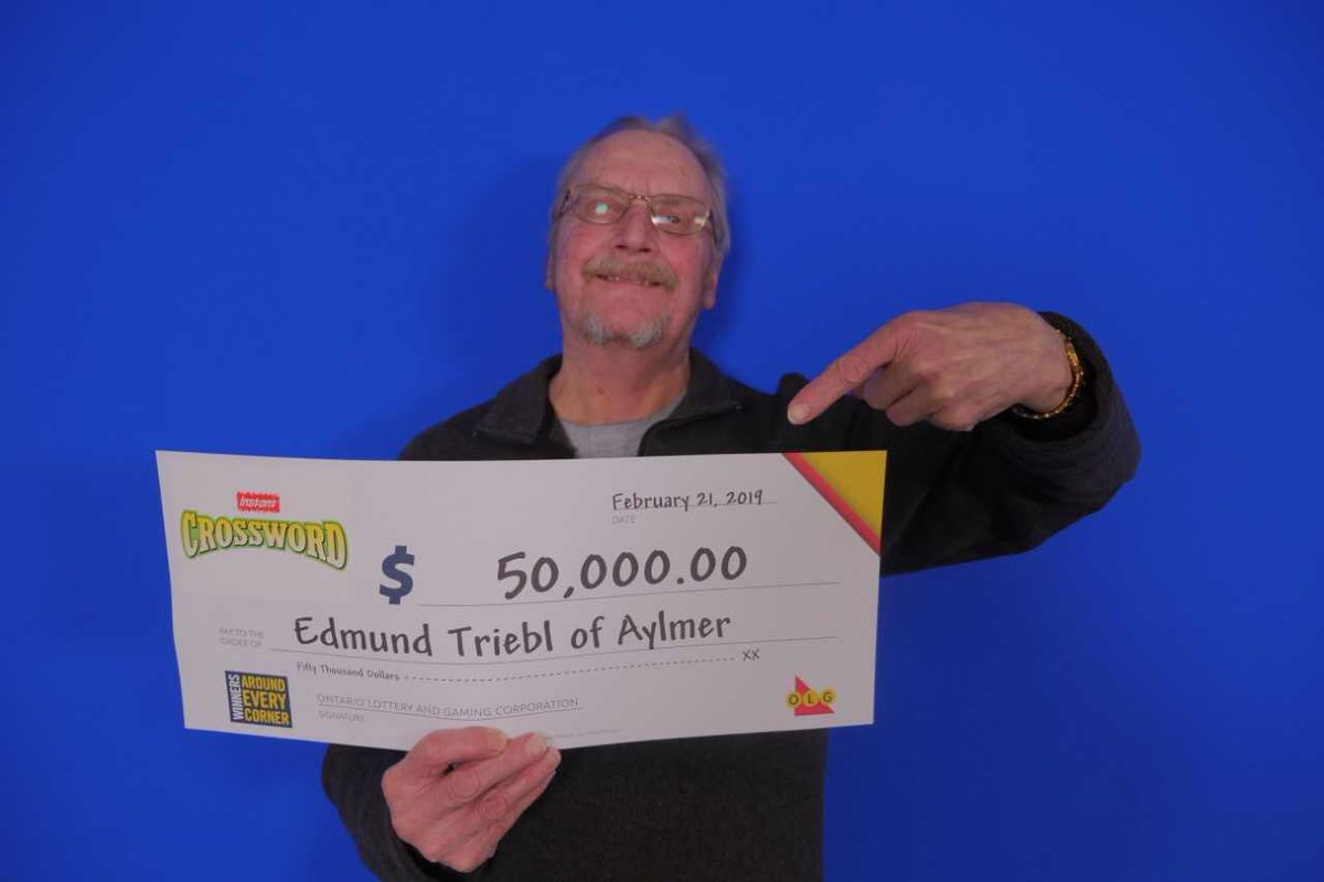 Aylmer resident Edmund Triebl has won $50,000 with Instant Crossword. Triebl won the $50,000 top prize on the $3 ticket.

The ticket was purchased at Pantry Mart in Aylmer.