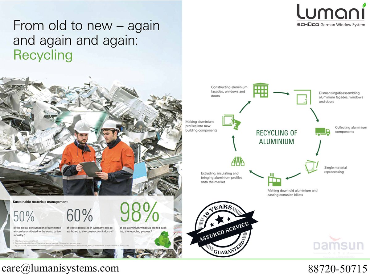 lumani_systems's tweet photo. Aluminium has extremely high recycling potential. It has long-term durability and does not corrode.
#Lumanischuco #InteriorDesign #TransformYourHome #LumaniSchucoWindows #GermanWindowSystem #AluminiumWindows #GermanAluminiumWindows #10YearAssuredServiceGuranteed
Call – 8872050715 https://t.co/TUsz6BlnYG