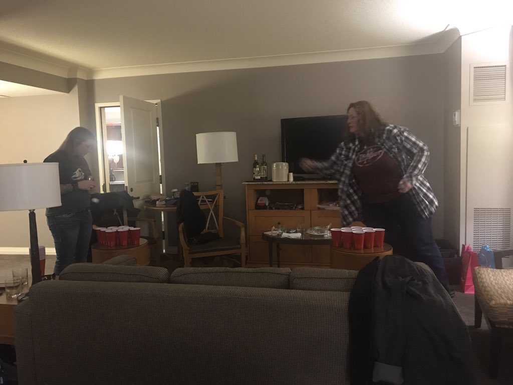 BethELozier's tweet photo. @deascott17 @TerriClarkMusic @VanierCynthia Does the clock say 1:46am?! Where does the evening go!? #BeerPong at 2am?? Don’t mind if we do!! #WhiskeyMakesALotOfThingsHappen #WhiskeySecrets #WhiskeyLaughs https://t.co/veyBk3tAB1