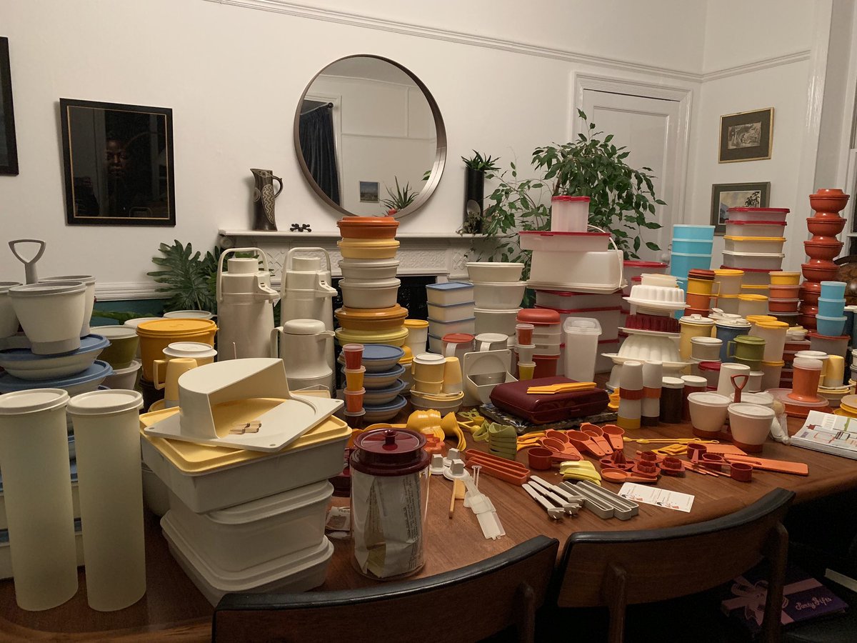 vintagemischief's tweet photo. We ❤️ Tupperware at Vintage Mischief. We have been busy pricing this lot ready to fill the shelves. https://t.co/8xnuL1nqxa