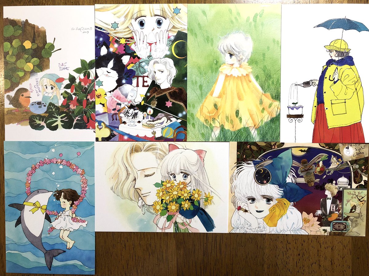 「新しく作ったポストカードも出そろいました!今回4種のセットと、なんだかんだでバラ」|萩岩睦美　再現画展福岡10/5〜10/9のイラスト