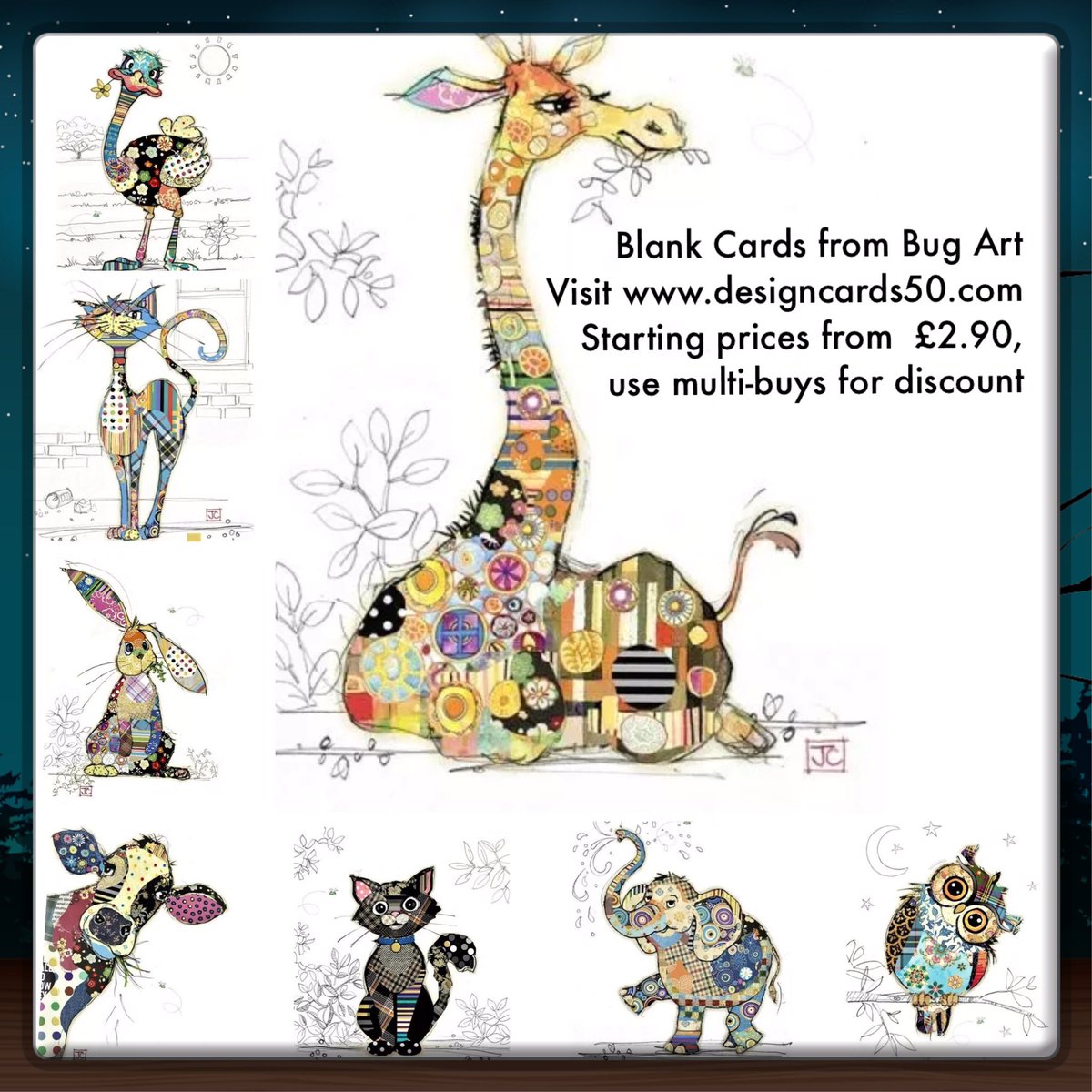 designcards50er's tweet photo. Bug Art Cards will work be working on doing small packs of maybe 3 in a pack, but I would love your comments? Please comment and retweet, thank you π https://t.co/g3e7WVc04E #designcards50 #bugartcards #giraffe #ostrich #elephants #owenowl https://t.co/NMZzfml7Ck