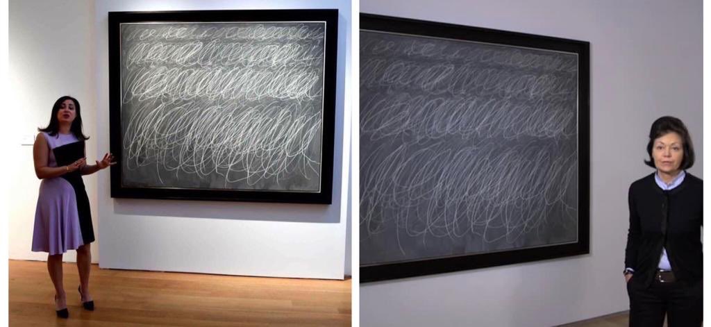 لوحة للرسام الأمريكي تويمبلي بيعت بـ 70.5 مليون دولار وهي عبارة عن خربشات دائرية بيضاء على لوحة رمادية! يقول النقاد ان سر روعتها بأن مشاهدتها تجبرك على تدفق مشاعرك الانسانية ومن لا يستشعر هذا الاحساس فهو متبلد الشعور 
بصراحة.. انا دققت فيها أكثر من مرة، وما صار عندي تدفق أي مشاعر