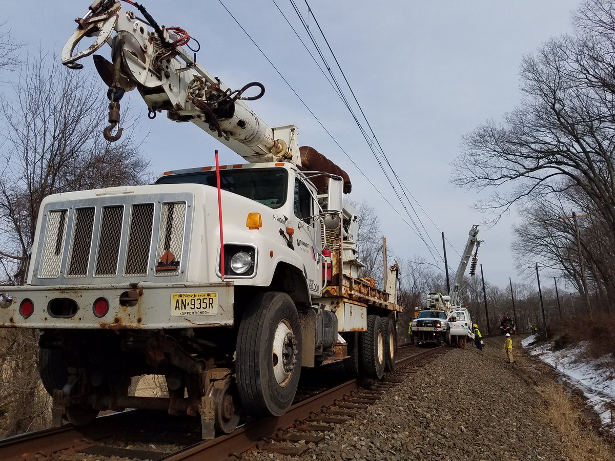 NJTRANSIT's tweet image. Crews have been working hard to repair the Gladstone Branch.  The downed tree damaged four poles along with seven overhead wires over a 1,500 foot distance.