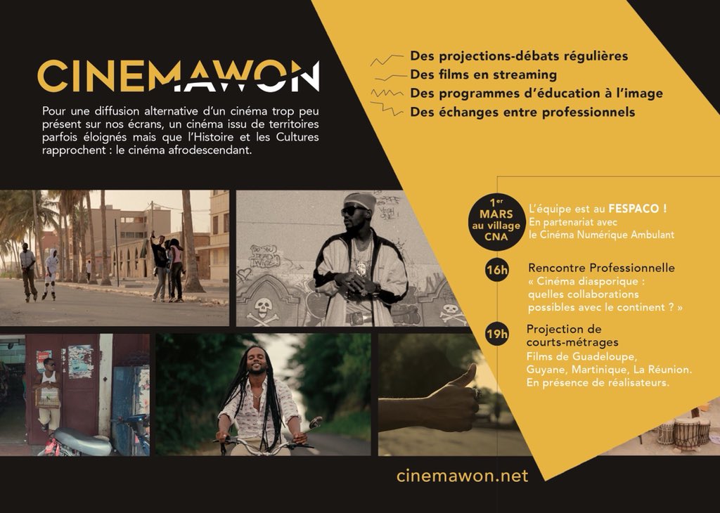 Cinemawon est à Ouaga!
#fespaco #cna #films #africancinema #caribbeanfilm #martinique #guadeloupe #guyane #LaReunion #cinemawon #lwili #BurkinaFaso #connexion