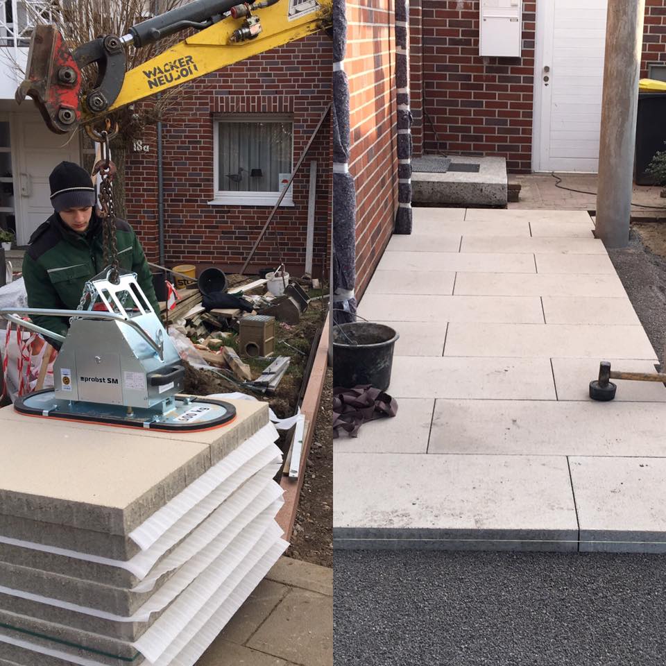 Gartenbau_Thuir's tweet photo. Das Verlegen der #Großformatplatten der #Fa_Metten ist eine der Herausforderungen denen sich #Geselle Herbert und sein Team in dieser Woche stellen musste. Der #Hauszugang ist nach umfangreichen #Abbruch_und_Bodenarbeiten fertig!
#senzo #probst #betonstein #wackerneuson https://t.co/jLIB532BqF