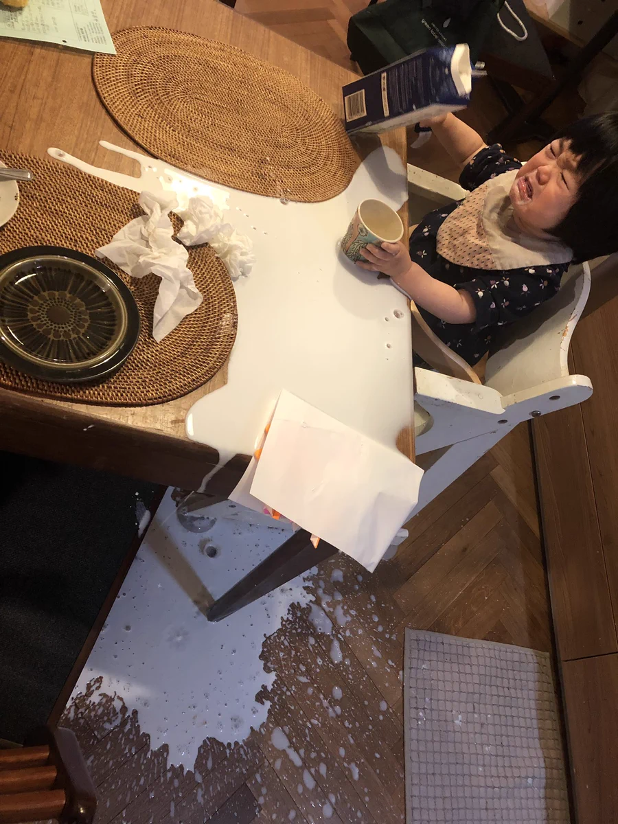周りが牛乳の海と化したｗｗｗ子どもの泣き顔が物語っていますｗｗｗ