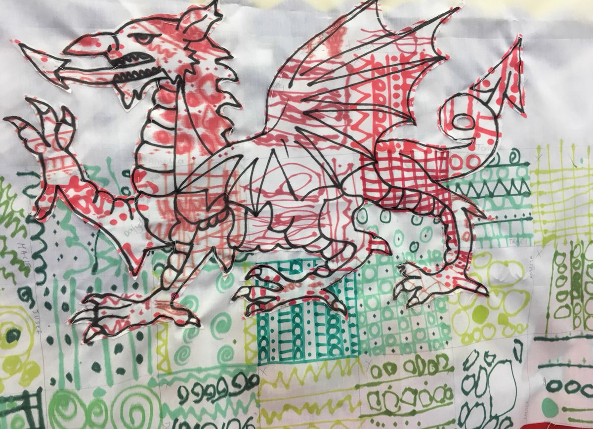 StAlbansSchool1's tweet photo. #SACPSYR final masterpiece. After finding out about the story behind the Welsh flag and after being inspired by Welsh quilts they used lines and circles to create a patchwork Welsh flag. Beautiful Reception! #SACPSArt #SACPSWelsh #Article30 @SarahHooke https://t.co/HDBaAsv3nA