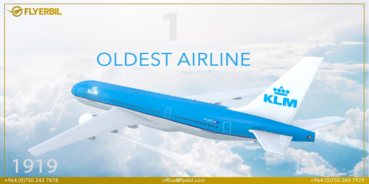 flyebl's tweet photo. ئایا ده‌زانیت؟
هێڵی ئاسمانیی شاهانه‌ی هۆڵه‌ندی (KLM)، كۆنترین هێڵی ئاسمانیه‌ و له‌ ساڵی ١٩١٩ دامه‌زراوه‌.

هل تعلم؟
الخطوط الجوية الملكية الهولندية (KLM)، هي أقدم شركة طيران في العالم ، تأسست في عام 1919. https://t.co/terZyF6lYO