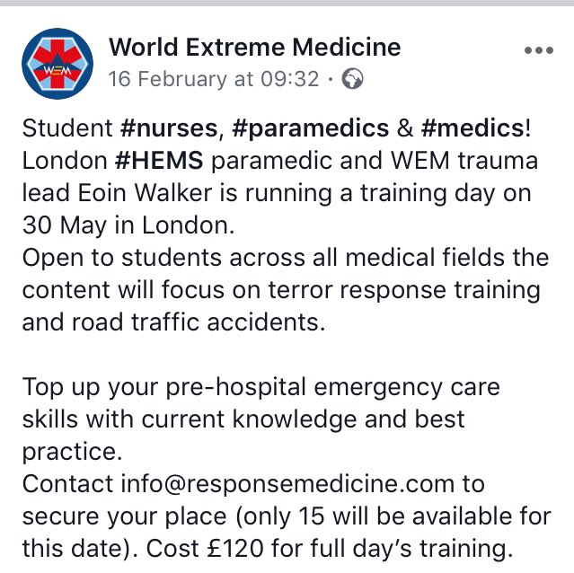 simonnash1980's tweet photo. Great training day yesterday with @ExpedMedicine (hosted by #EoinWalker - #HEMS #Paramedic) focusing on #PreHospital #TraumaCare including #TerrorResponse and #RTCManagement ⛑ 

Highly recommended - next course; 30 May 👍🏻

#Nurse #NurseCommunity #CPD #ResponseMedicine 🚁 🚑 🏥 https://t.co/uKvJyc52Zy