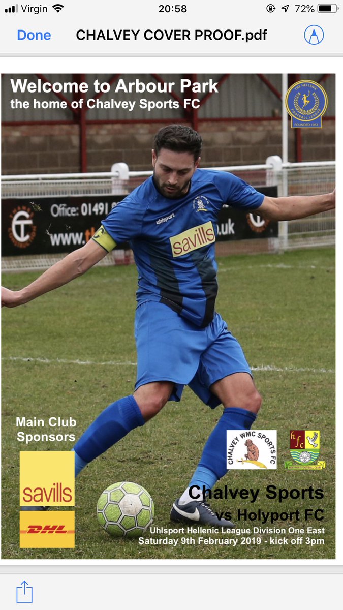 cover of today’s <a href="/uhlsportUK/">uhlsport UK & IRE</a> @hellenic league program for today’s match between <a href="/ChalveySportsFC/">Chalvey Sports FC</a> v @holyportfc

3 pm kick off, gates,bar open from 2pm£5 entry

<a href="/Savills/">Savills</a> <a href="/amprintcopy/">A M Print & Copy</a> <a href="/NonLeagueCrowd/">Non League Crowds</a> @NonLgeProgs <a href="/Robs_Sport/">Robert Stevens</a> @fibracknell <a href="/OxOnFootball/">Oxon Football</a> <a href="/ChalveyWMC/">Chalvey Working Men's Club</a> <a href="/BarleycornP/">Barleycorn Pub</a>