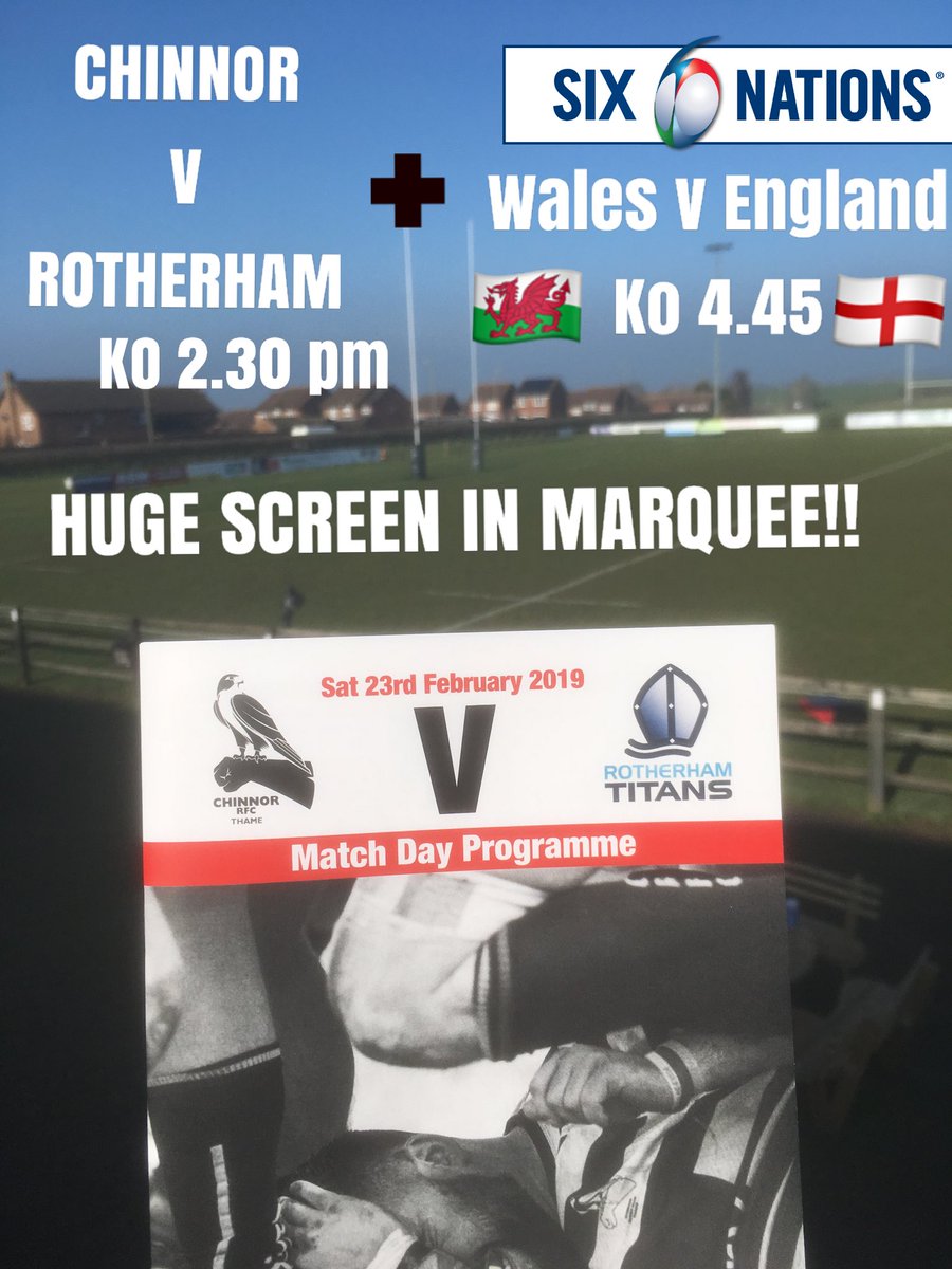 Fabulous weather for a feast of rugby!! 
 
Come down and watch  

@ChinnorRugby v <a href="/RotherhamRugby/">𝙍𝙤𝙩𝙝𝙚𝙧𝙝𝙖𝙢 𝙏𝙞𝙩𝙖𝙣𝙨</a> at 2.30 
followed by

<a href="/WalesRugby/">WalesOnline Rugby</a> v <a href="/EnglandRugby/">England Rugby</a> 
KO 4.45
Massive outdoor screen in the comfort of our Marquee 🍺🍺