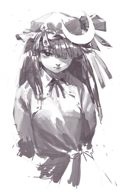 うう疲れた…ので、少し息抜きに昔の絵でもあげてみようかなと思います。
まずはパチュリーさん
紅魔郷ムズかったなぁ。紅魔郷といえば3面道中に有るあの謎の球体は一体なんなんですかね?

このラフは2年前なので言うほど昔じゃないですね。それこそ10数年前はクーリエとかで拙い絵を投稿してた思い出 