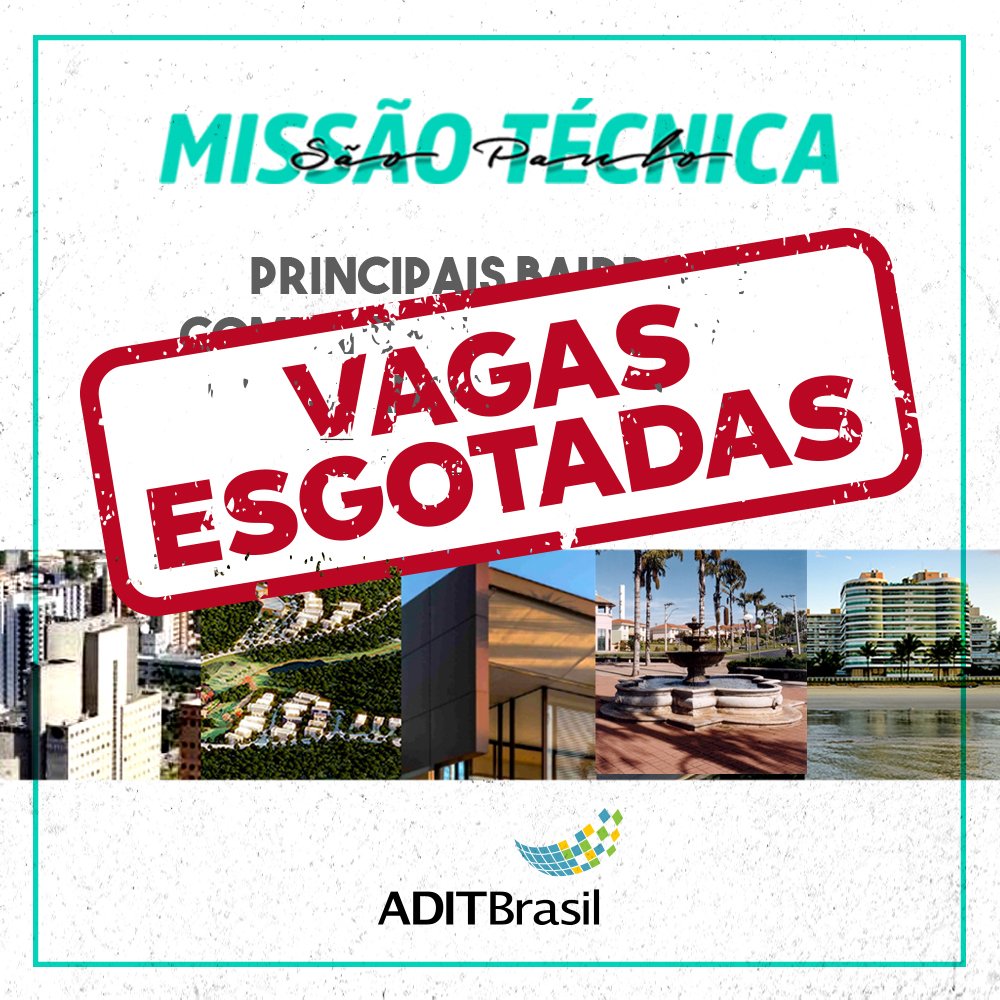 A Missão Técnica São Paulo - Bairros e Comunidades Planejadas é um sucesso com as vagas esgotadas em apenas 10 dias. 😀 Mas não se preocupe, abrimos lista de espera com prioridade para uma próxima edição da missão. Basta escrever para eventos@adit.com.br ou ligar 82 3327-3465.